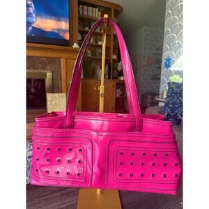 Vintage BCBGirl Vibrant Barbie Pink 5-Compartment Studded Shoulder Bag